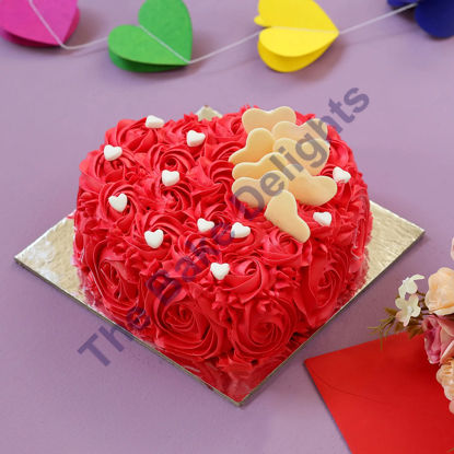 Decorated Red Heart Cake